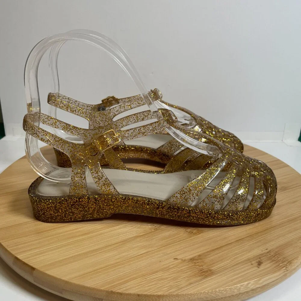 Mel by Melissa Girls 4 Gold Glitter Aranha Quadrada Sandals Square Toe Strappy